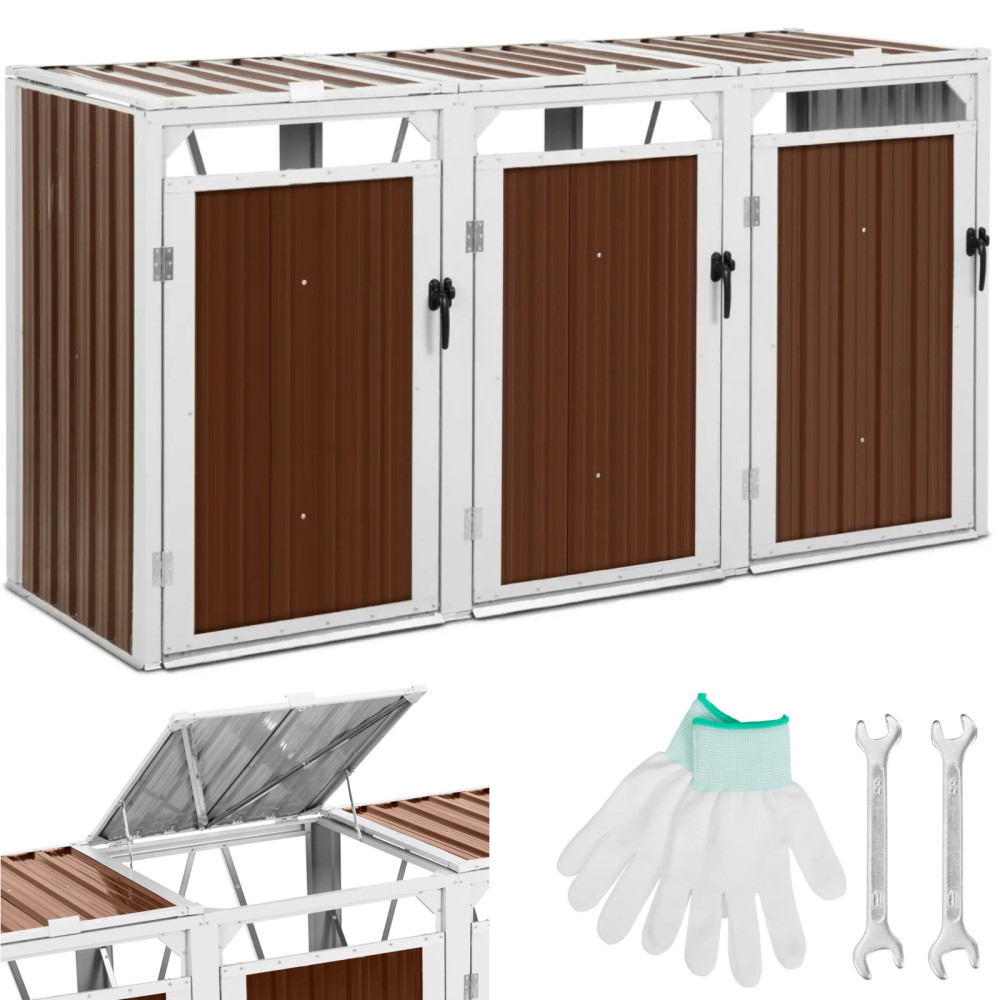 Lixo de cesto de caixa de escudo triplicar 3 x 240 l - Brown