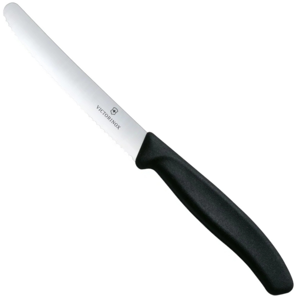 Cuchillo de tomate con hoja dentada redondeada 110/219 mm - Negro