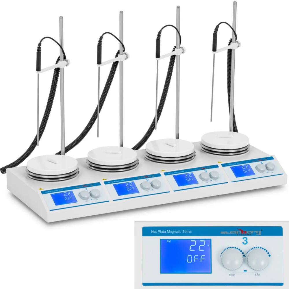 Agitador de laboratório magnético com aquecimento 4 disco 4x 2 l a 2000 rpm