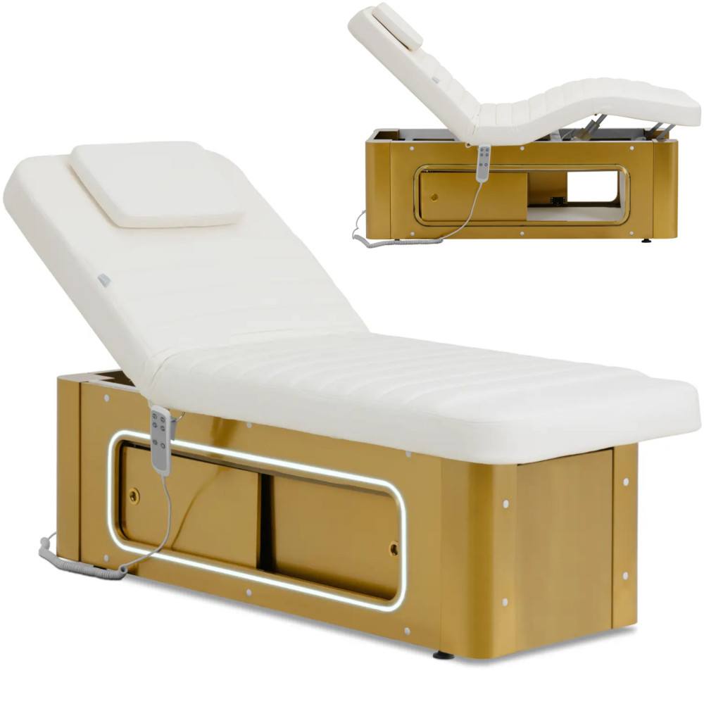 Spa tatuering massagebord uppvärmd 2 motorer 200 kg potenza - vitguld