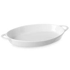 Plat à gratin ovale avec poignées 270x180x40mm en porcelaine blanche - Hendi 784020