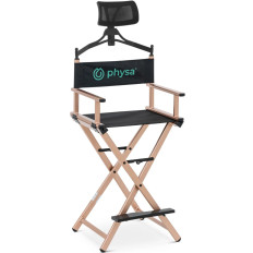 Make-up chair with headrest and folding footstool - pink gold