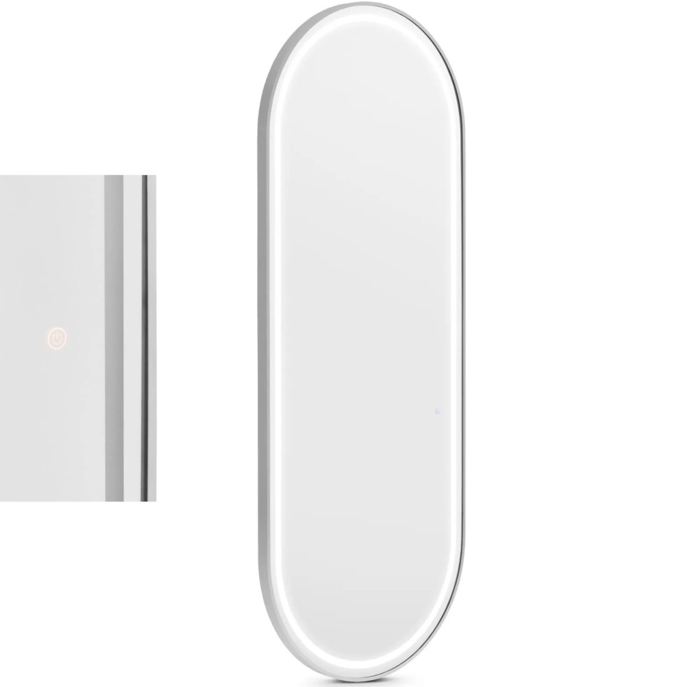 Konsoles konsole Frizieru spogulis ar LED apgaismojumu ovāls 180 x 70 cm - sudrabs