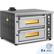 Dubbele pizza-oven met een chamotte op 8 pizza's. 33 cm 400 V 8400 W