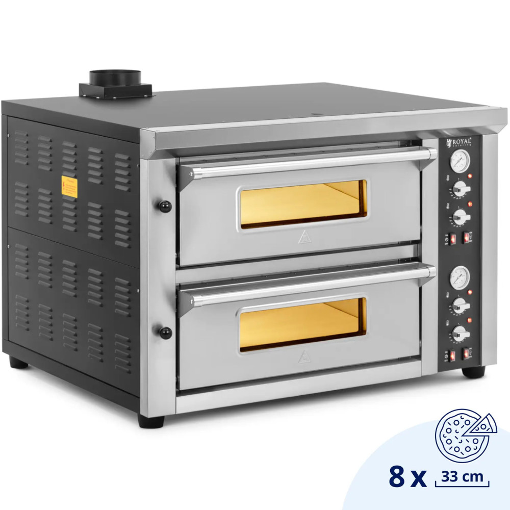 Dvojitá pizza trouba s chamotte na 8 pizzách. 33 cm 400 V 8400 W