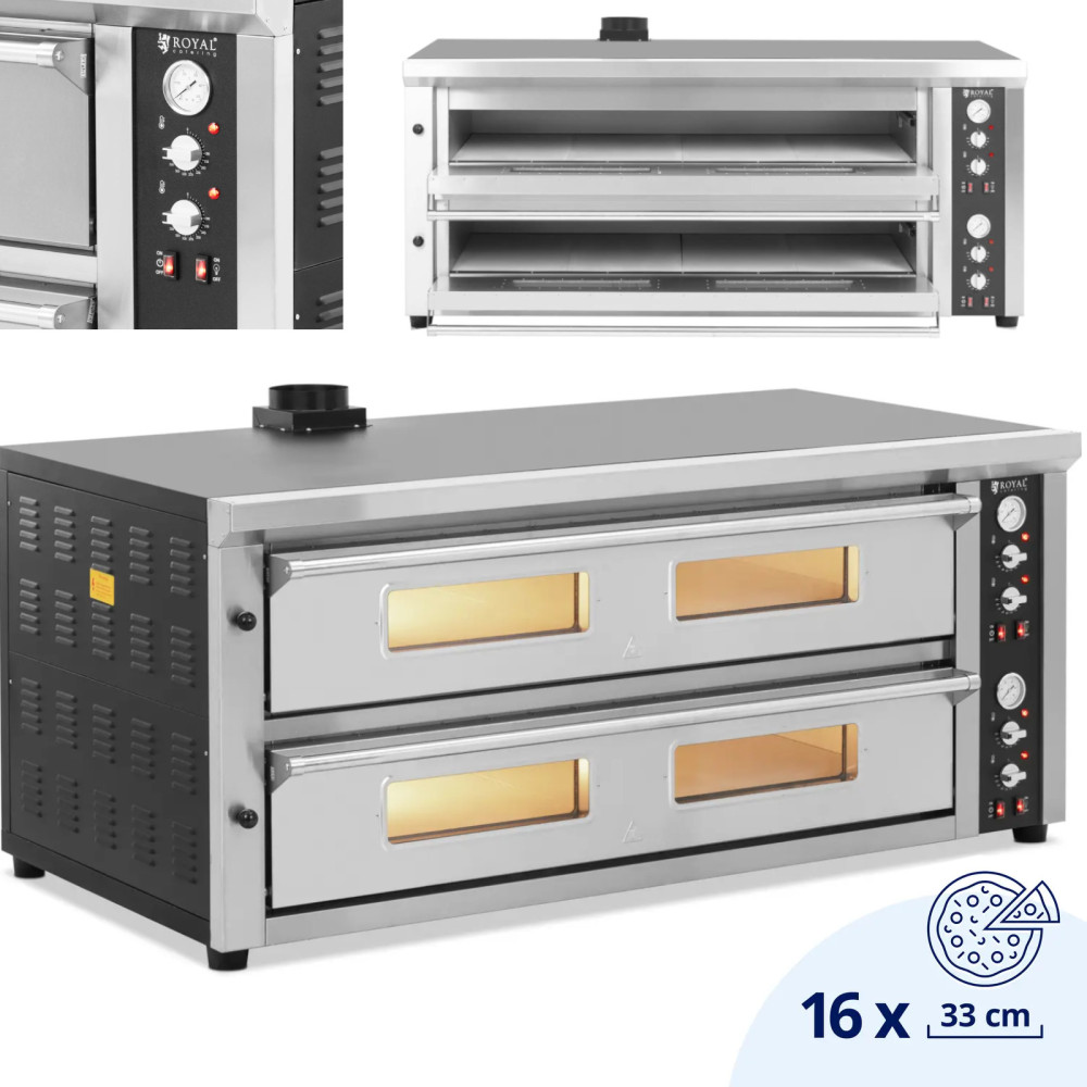 Διπλή σόμπα πίτσας με chamotte σε 16 πίτσες. 33 cm 400 V 16800 W
