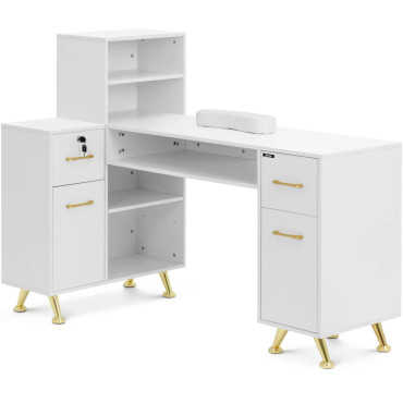 Mesa cosmética para manicure 2 gavetas 2 armários - ouro branco