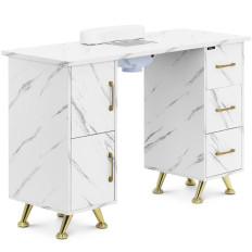 Kosmetisk skrivebord til manicure med en absorberende 3 skuffer 2 kabinetter - marmor guld