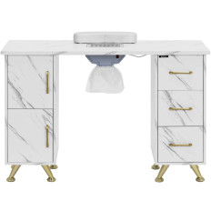 Cosmetic desk for a manicure with an absorber 3 drawers 2 cabinets - Marble gold