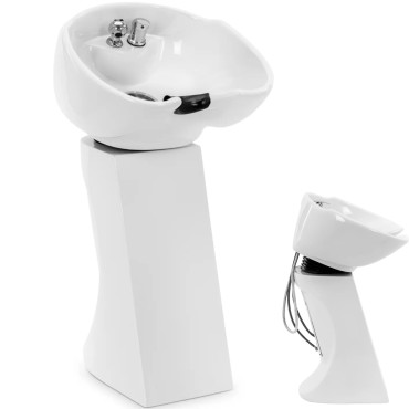 Lavatório de lavatório de cabeleireiro com uma bateria de cobra - branco