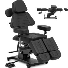 Chaise cosmétique pour tatouer ajustable avec pédale de pied jusqu'à 300 kg - Noir