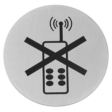 Samolepilna informacijska plošča prepoved uporabe telefonov nerjavečega jekla sredo. 75mm - Hendi 663653