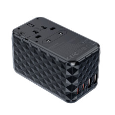 Adattatore Caricabatterie da viaggio EU / US / AUS / UK 2X USB-C 2X USB-A 100W - Nero