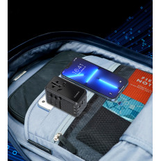 Adaptér Cestovní nabíječka EU / US / AUS / UK 2x USB-C 2x USB-A 100W - černá