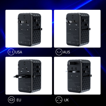 Adapter Travel Charger EU / US / AUS / UK 2x USB-C 2x USB-A 100W - Svart