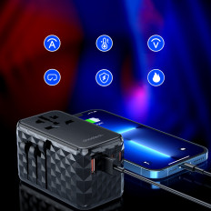 Adapter Travel Charger EU / US / AUS / UK 2x USB-C 2x USB-A 100W - Svart