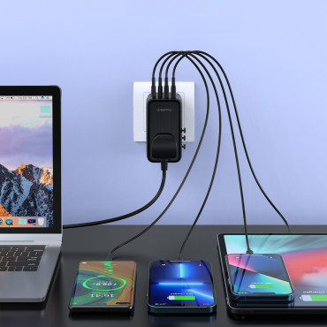 Adapter Travel Charger EU / US / AUS / UK 2x USB-C 2x USB-A 100W - Svart