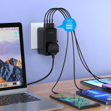 Adapter Travel Charger EU / US / AUS / UK 2x USB-C 2x USB-A 100W - Svart