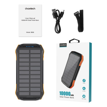Solární nabíječka PowerBank 10000 mAH 2x USB-A - černá a oranžová