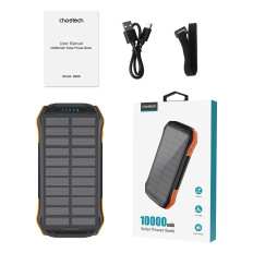 PowerBank Solar Charger 10000 MAH 2X USB-A - Svart og Orange