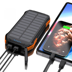 PowerBank Solar Charger 10000 MAH 2X USB-A - Svart og Orange