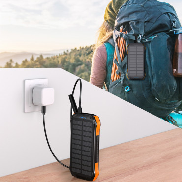 PowerBank Solar Charger 10000 MAH 2X USB-A - Svart og Orange