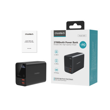 Powerbank erőmű 27000 mAh 2x USB-A 2x USB-C 100W - fekete