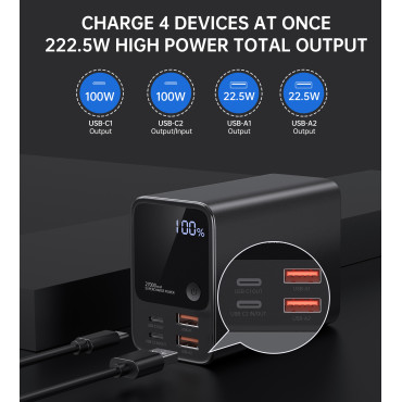PowerBank Power Station 27000 mAh 2x USB-A 2X USB-C 100W - melns