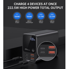 PowerBank Power Station 27000 mAh 2x USB-A 2X USB-C 100W - melns