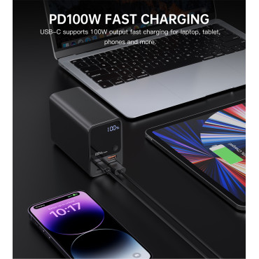 PowerBank Power Station 27000 mAh 2x USB-A 2X USB-C 100W - melns