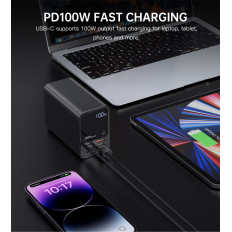 PowerBank Power Station 27000 mAh 2x USB-A 2X USB-C 100W - melns