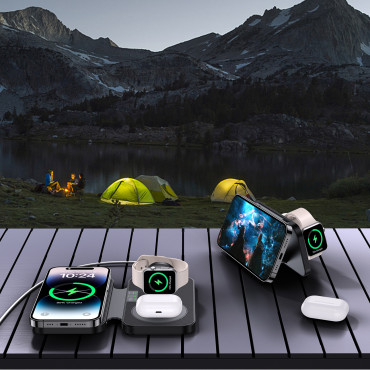 Cargador de inducción 3IN1 para Apple Y Samsung + función de soporte - Negro