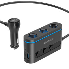 Automobilis įkroviklis + 3x lizdas lengvesnis 2x USB-C pd 1x USB-A QC - juoda