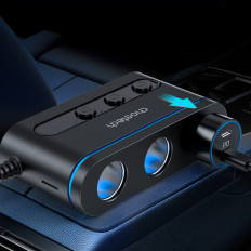 Automobilis įkroviklis + 3x lizdas lengvesnis 2x USB-C pd 1x USB-A QC - juoda