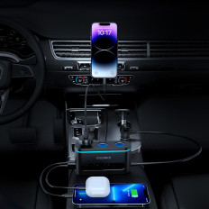 Automobilis įkroviklis + 3x lizdas lengvesnis 2x USB-C pd 1x USB-A QC - juoda