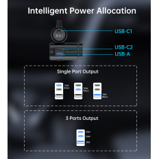 Automobilis įkroviklis + 3x lizdas lengvesnis 2x USB-C pd 1x USB-A QC - juoda