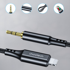 AUX iPhone Lighting Cable Cable - mini lizdas 3.5mm 1 m - juoda
