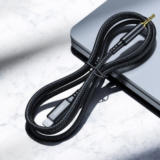 AUX iPhone Lighting Cable Cable - mini lizdas 3.5mm 1 m - juoda