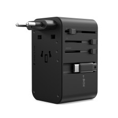 Adattatore Caricabatterie da viaggio 45W EU / US / AUS / UK con cavo USB-C incorporato - Nero