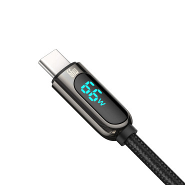 Kabeļu displejs Ātri uzlādes datu kabelis USB-A - USB-C 66W 1m - melns