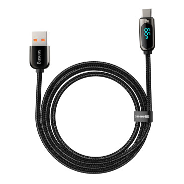 Káblový displej Rýchly nabíjací dátový kábel USB-A - USB-C 66W 1M - čierna