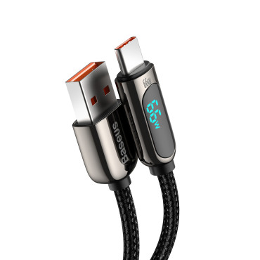 Káblový displej Rýchly nabíjací dátový kábel USB-A - USB-C 66W 1M - čierna
