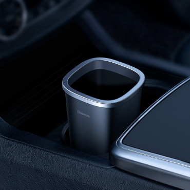 Mini cesta de lixo para escritório ou carro montado em um titular do copo - preto
