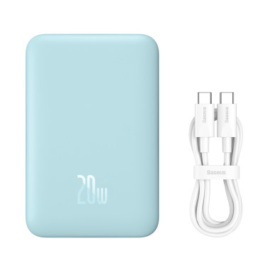 Powerbank induktiva magnetiska mini 10000 mAH 20W + USB-C-kabel - Blå