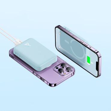 PowerBank induktīvais magnētiskais mini 10000 mAh 20W + USB-C kabelis - zils