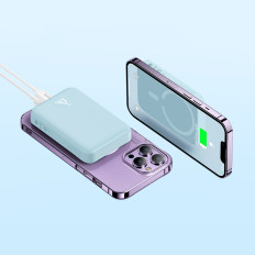 Powerbank induktiva magnetiska mini 10000 mAH 20W + USB-C-kabel - Blå