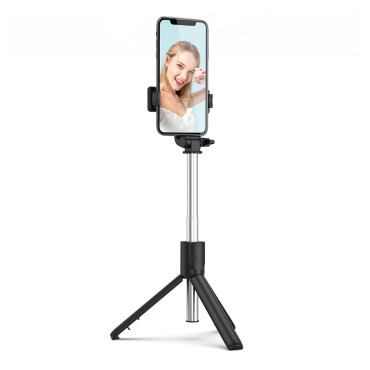 Selfie stick telescópico com tripé de controle remoto no telefone 0.7m - preto