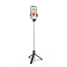 Selfie stick telescópico com tripé de controle remoto no telefone 0.7m - preto