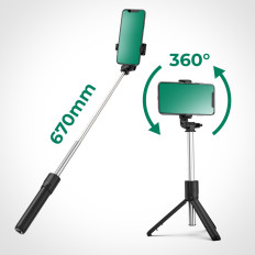 Selfie Stick Telescopic con trípode de control remoto en el teléfono 0.7m - negro