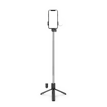 Teleskopska selfie Stick z daljinskim upravljalnikom + LED stojalo stojalo za telefon 0.71m - Črna